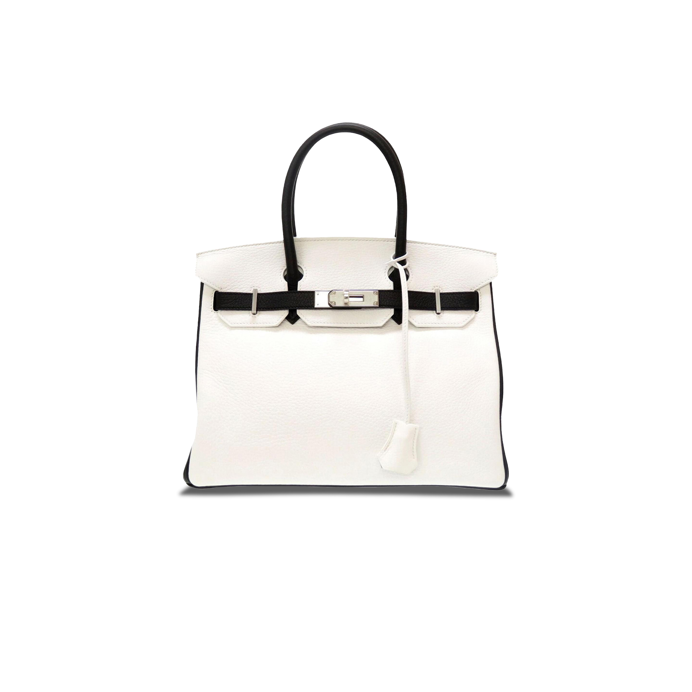 HERMES BIRKIN 30 TOGO LEATHER MILKSHAKE WHITE AND BLACK SILVER BUCKLE HANDBAG 982147 (30*23*15cm)